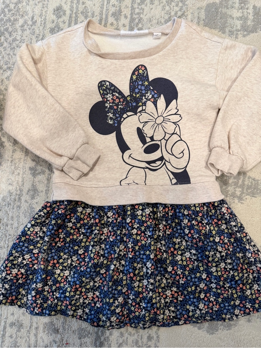 GAP Cream Sweatshirt Dress with Navy & Multicolor Floral Skirt